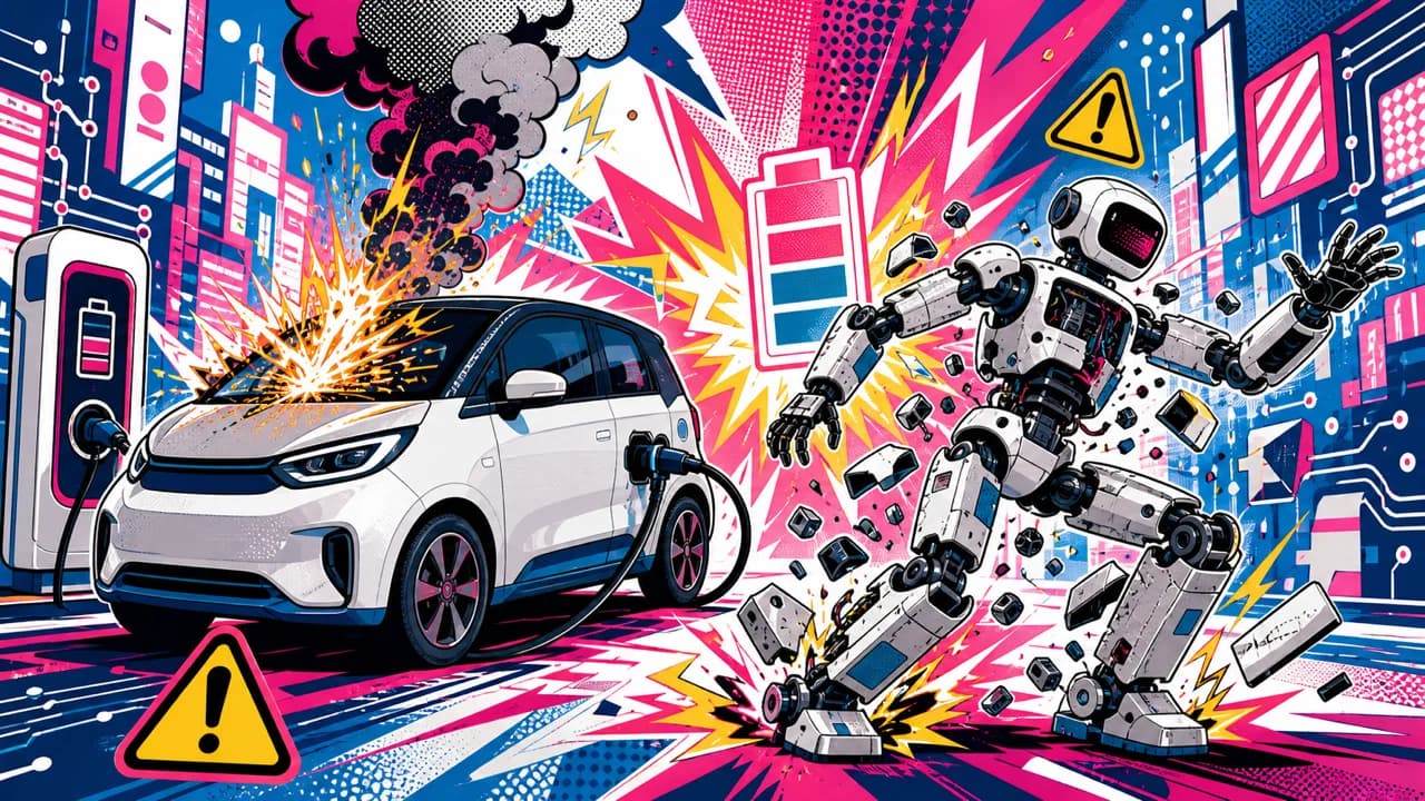 Coches eléctricos chinos en llamas y un robot que se hace añicos, blanco de burlas en Japón